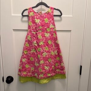 Vibrant Pink and Green Floral Kids Dress